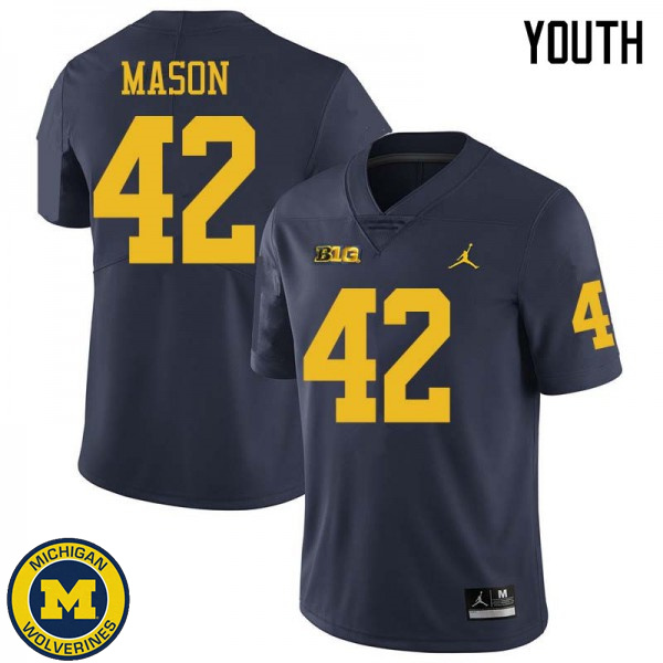 Youth University of Michigan #42 Ben Mason Navy Jordan Brand NCAA Football Jersey